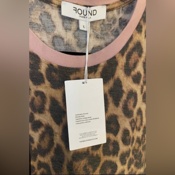 New! Found Denim Vintage Leopard/Pink Ringer T Shirt Size Large 🐆 - Picture 10 of 13